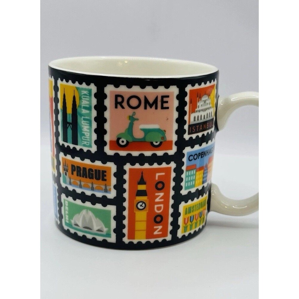 Jet Set Go Travel Destinations Coffee Mug 12 oz Ginger Fox Cities Around World